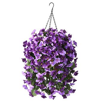 10" Artificial Hanging Begonia Flowers Basket Outdoor UV Resistant Silk Faux