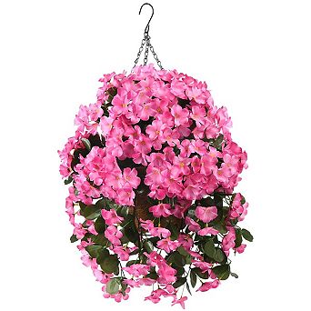 10" Artificial Hanging Begonia Flowers Basket Outdoor UV Resistant Silk Faux