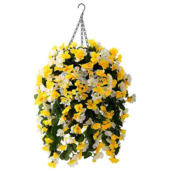 10" Artificial Hanging Begonia Flowers Basket Outdoor UV Resistant Silk Faux