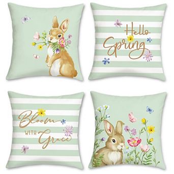 4 pc 18x18"Easter Bunny Pillow Covers Rabbit Spring Decor