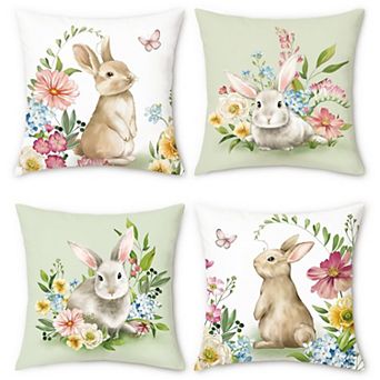 4 pc 18x18"Easter Bunny Pillow Covers Rabbit Spring Decor