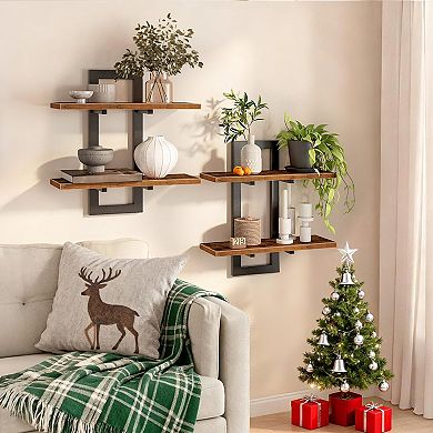 15" 2PC Floating Wall Shelves 2-Tier Hanging Storage for Bathroom Kitchen