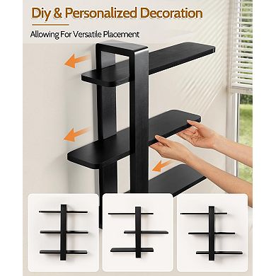 20in Floating Pine Wood 3 Tier Wall Shelf Plant Photo Display