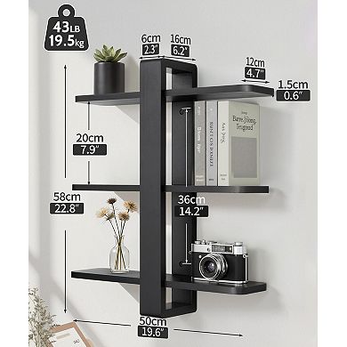 20in Floating Pine Wood 3 Tier Wall Shelf Plant Photo Display