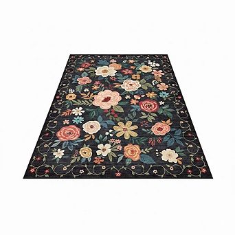 Floral Area Rug Lightweight, Washable, Non-Slip