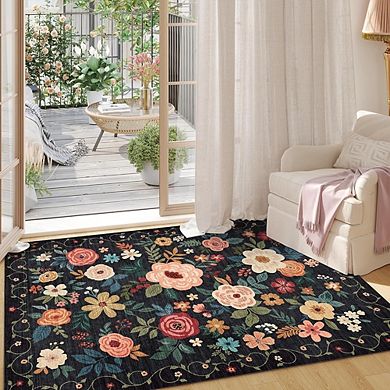 Floral Area Rug Lightweight, Washable, Non-Slip