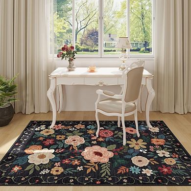Floral Area Rug Lightweight, Washable, Non-Slip