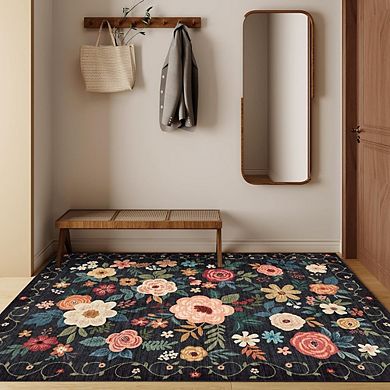 Floral Area Rug Lightweight, Washable, Non-Slip