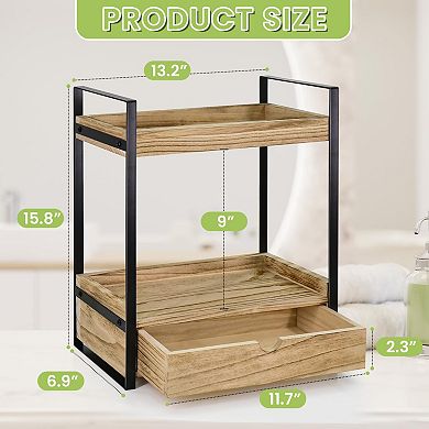 2-Tier Wood Organizer with Drawer for Countertop