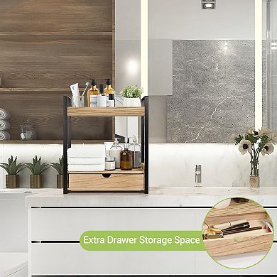 2-Tier Wood Organizer with Drawer for Countertop
