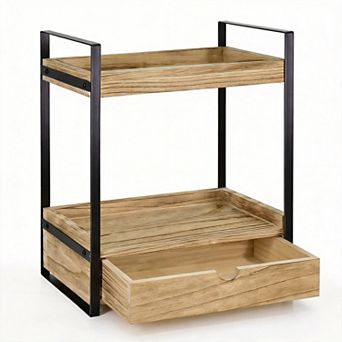 2 tier Wood Organizer with Drawer for Countertop
