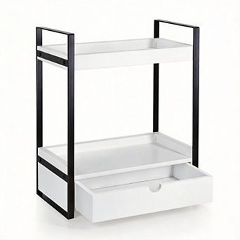 2 tier Wood Organizer with Drawer for Countertop