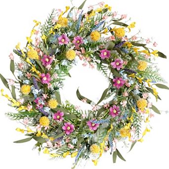 22" Spring Summer Wildflower Wreath for Front Door