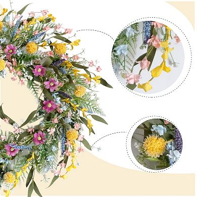 22" Spring Summer Wildflower Wreath for Front Door