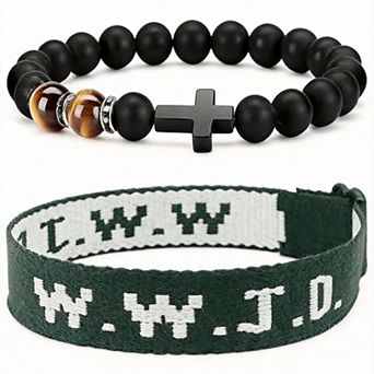 Braided Rope Cross Crystal Bead Handmade Inspirational Bracelet