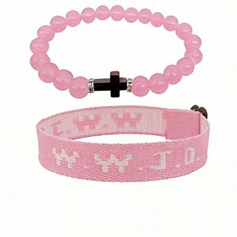 Braided Rope Cross Crystal Bead Handmade Inspirational Bracelet