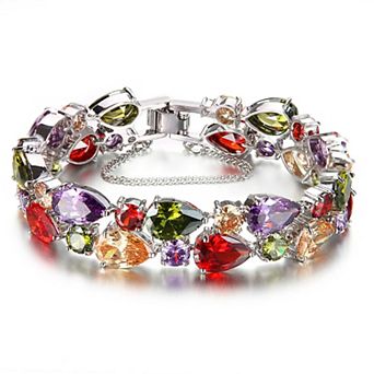 8" CZ Gemstone Link Bracelet for Women Gift