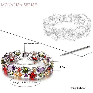 8" CZ Gemstone Link Bracelet for Women Gift