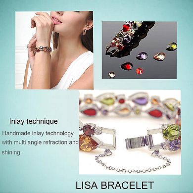 8" CZ Gemstone Link Bracelet for Women Gift