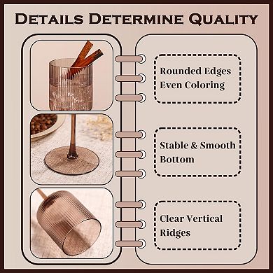 6pcs 11.5oz Ribbed Square Crystal Wine Glasses Long Stem Hand Blown Bar Party