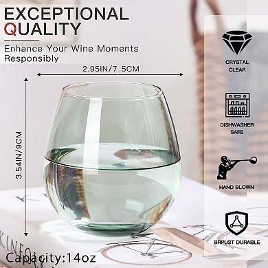 6-15 Oz Hand-blown Crystal Stemless Wine Glasses Gift
