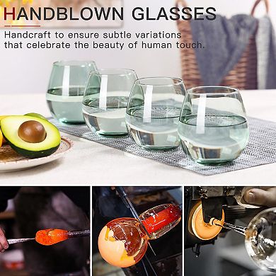 6-15 Oz Hand-blown Crystal Stemless Wine Glasses Gift