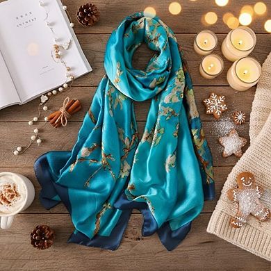Spring Collection Silk Scarf Women Lightweight Shawl Wrap Floral