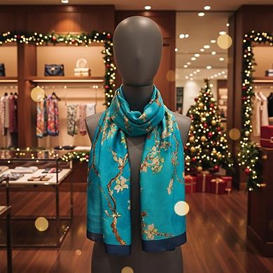 Spring Collection Silk Scarf Women Lightweight Shawl Wrap Floral