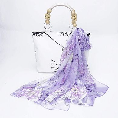 Women's Floral Scarf, Chiffon with Floral and Bird Print