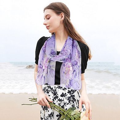 Women's Floral Scarf, Chiffon with Floral and Bird Print