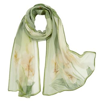 Women's Floral Scarf, Chiffon with Floral and Bird Print