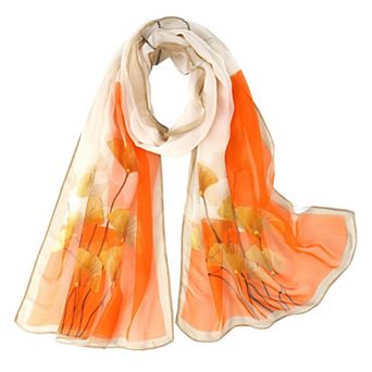 Women's Floral Scarf, Chiffon with Floral and Bird Print