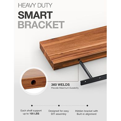 17'' Rustic Floating Wood Shelves Wall Mount with Brackets Hardware 2PC