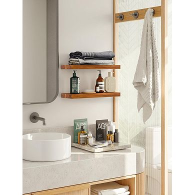 17'' Rustic Floating Wood Shelves Wall Mount with Brackets Hardware 2PC