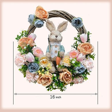 16" Spring Easter Wreath with Artificial Bunny Front Door Decorations