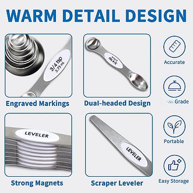 18PC Measuring Cups Spoons Set Stackable Magnetic Lid BPA Free