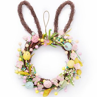 16'' Easter Bunny Wreath Pre-lit Rabbit Spring Door Decor
