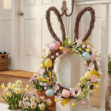 16'' Easter Bunny Wreath Pre-lit Rabbit Spring Door Decor