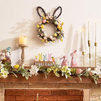 16'' Easter Bunny Wreath Pre-lit Rabbit Spring Door Decor