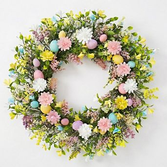20" Easter Wreath Front Door Spring Egg Floral Eucalyptus Decor