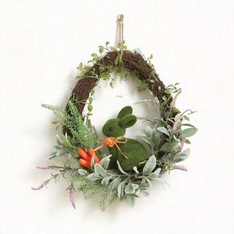 14" Easter Moss Bunny Floral Wreath Spring Home Decor