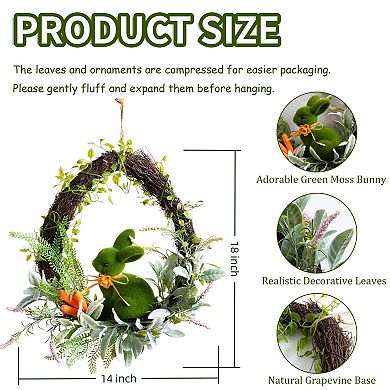 14" Easter Moss Bunny Floral Wreath Spring Home Decor