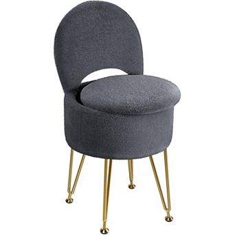 12L Folding Vanity Stool with Storage Faux Fur Padded Seat Metal Feet