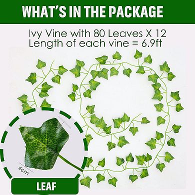 12 Pack Artificial Ivy Garlands Realistic Vines Room Garden Wall Decoration Indoor 83 Inch
