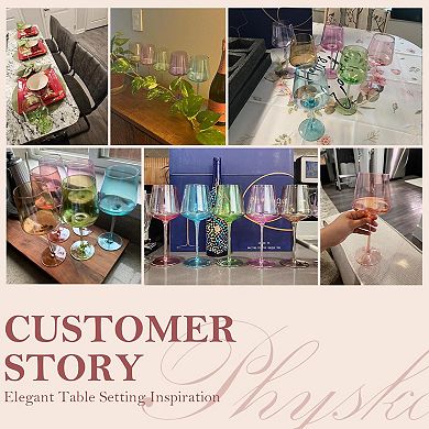 6-16oz Hand-blown Crystal Wine Glasses Stem Holiday Bar Gift