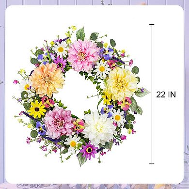22" Spring Colorful Artificial Wreath Holiday Celebration Decor