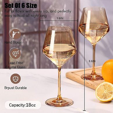 6-18oz Hand Blown Crystal Stemware Gift for Wedding Birthday