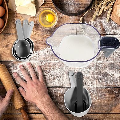 10PC Measuring Cups Spoons Set Stackable With Lid Kitchen Baking Liquid Dry BPA Free
