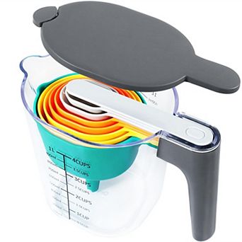 10 pc Measuring Cups Spoons Set Stackable With Lid Kitchen Baking Liquid Dry BPA Free