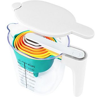 10 pc Measuring Cups Spoons Set Stackable With Lid Kitchen Baking Liquid Dry BPA Free